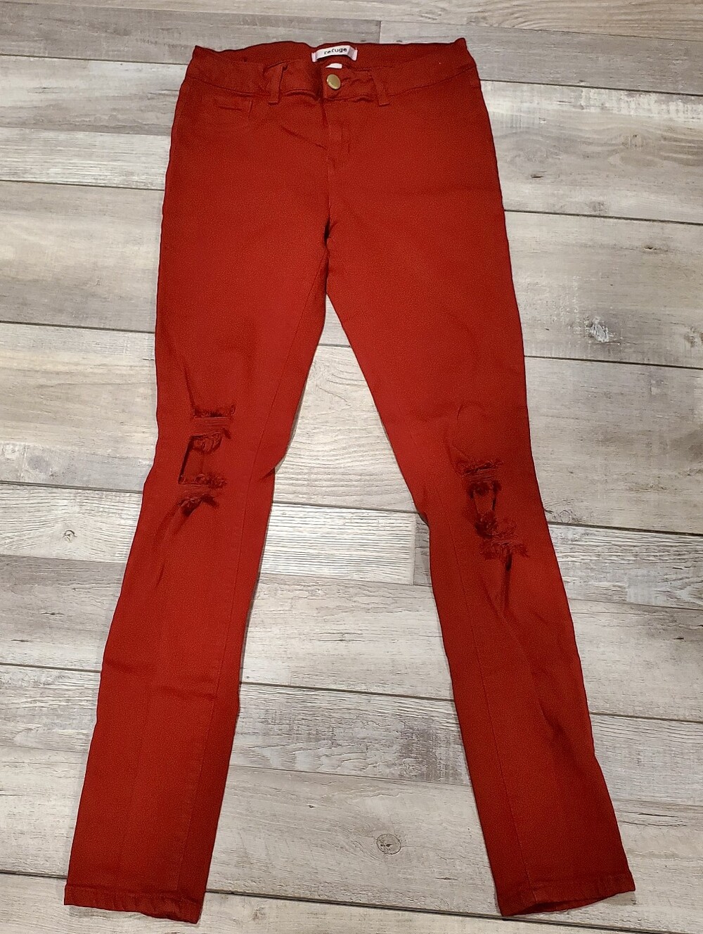 refuge Rust Red Skinny Jeans with Knee Distress